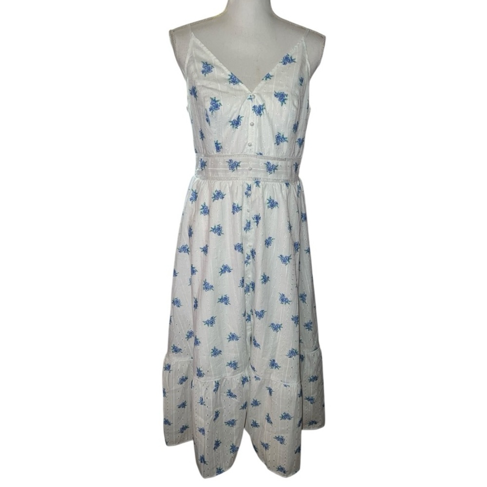 Simplee cottagecore floral eyelet romantic midi dress